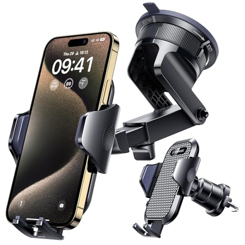 [True Military-Grade] Car Phone Holder VANMASS [Upgraded Strongest Suction&Clip] Cell Phone Mount for Dashboard Windshield Vent Kit, Truck Cradle Stand for iPhone 17 Pro Max 16 15 14 Android,Ink Black