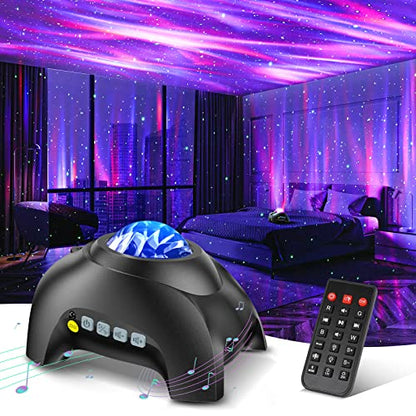 Northern Galaxy Light Aurora Projector with 33 Light Effects, Night Lights LED Star Projector for Bedroom Nebula Lamp, Remote Control, White Noises, Bluetooth Speaker for Parties Black