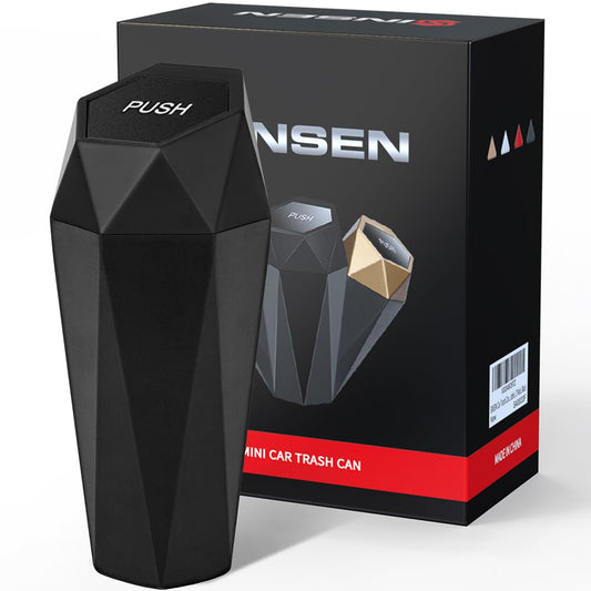 SINSEN Car Trash Can, Mini Garbage Bin with Lid, Car Door Trash Cans, Cup Holder Organizer Diamond Dustbin, 2PCS