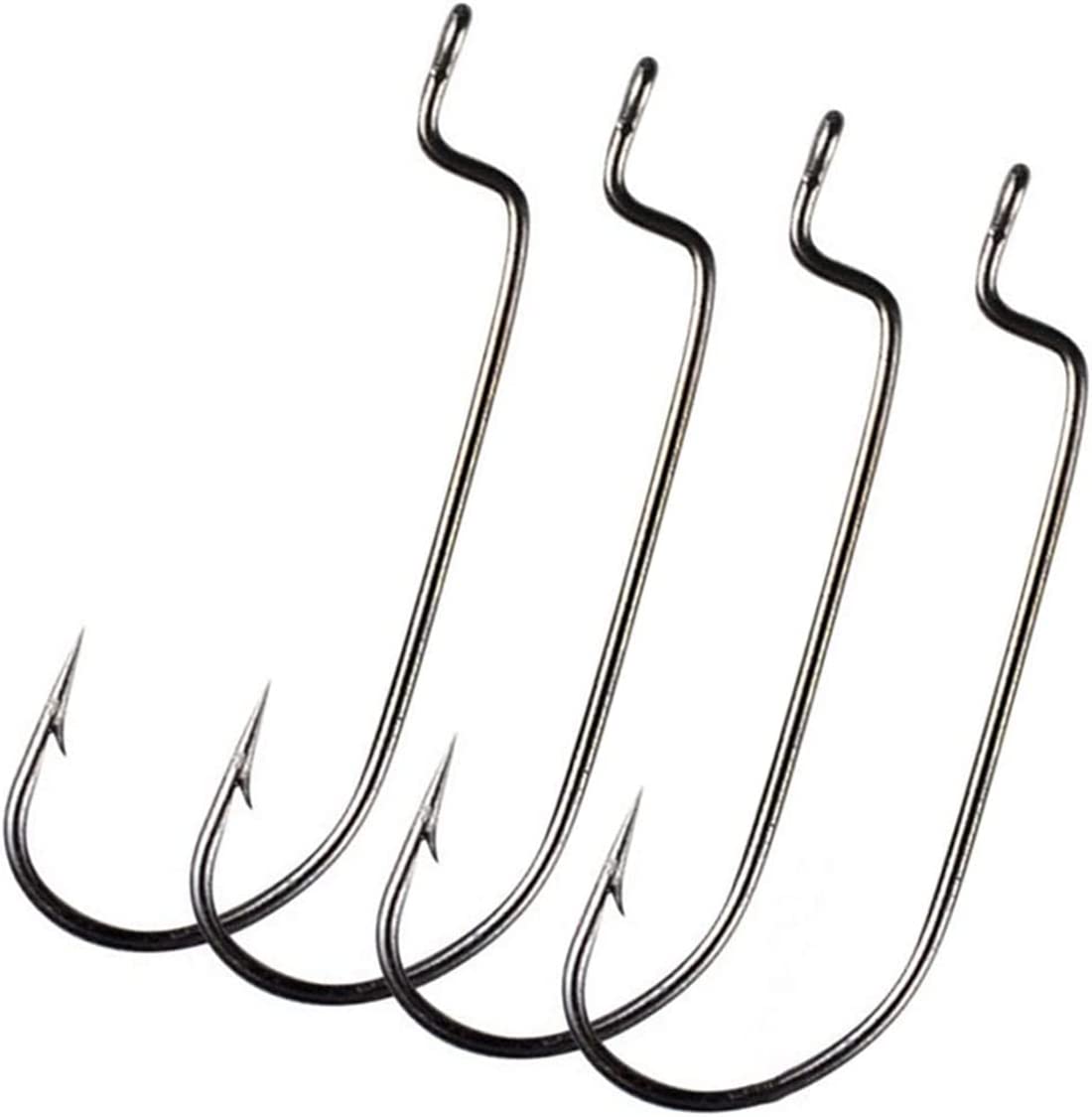 50pcs/Pack Offset Fishing Hooks Worm Hooks Black High Carbon Steel Senko Bait Fishing Hooks 5/0 4/0 3/0 2/0 1/0 1# (1/0-50pcs)
