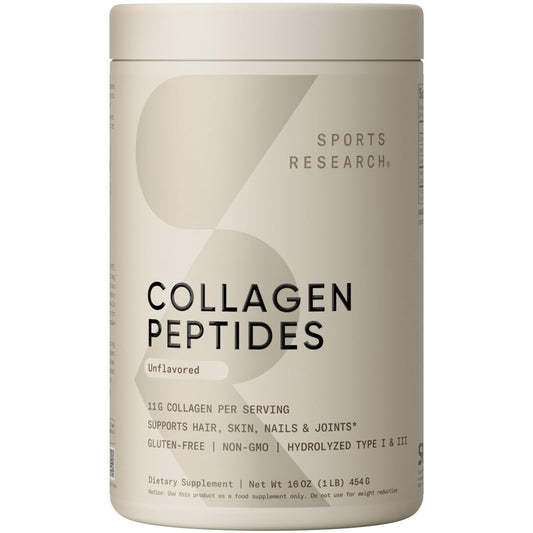 Sports Research Collagen Peptides for Women & Men, Unflavored, 16 oz., Hydrolyzed Type 1 & 3 Collagen Powder Protein Supplement for Healthy Skin, Nails, Bones & Joints