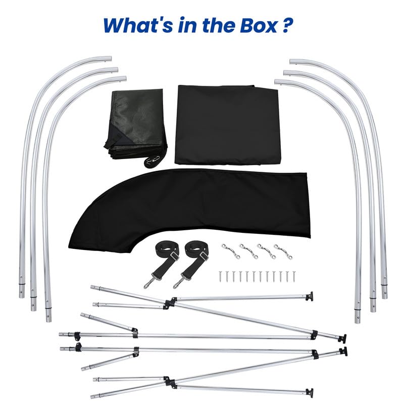 KAKIT 3 4 Bow Bimini Tops with Mesh Sidewalls Support Poles for Boats Marine Grade Canvas Top Includes 2 Straps Storage Boot 1 Inch Aluminum Frame