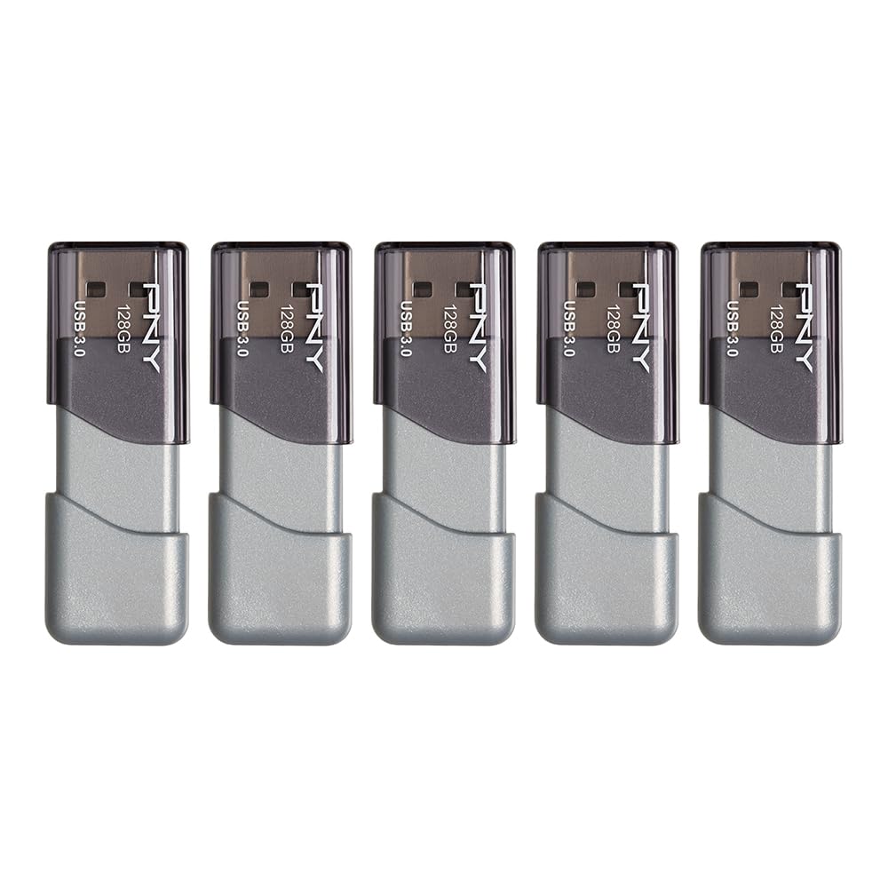 PNY 128GB Turbo Attaché 3 USB 3.0 Flash Drive 5-Pack – Grey, P-FD128X5TBOP-MP, 100MB/s, Light-Weight Durable - Data Storage and Transfer
