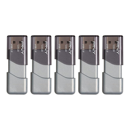 PNY 128GB Turbo Attaché 3 USB 3.0 Flash Drive 5-Pack – Grey, P-FD128X5TBOP-MP, 100MB/s, Light-Weight Durable - Data Storage and Transfer