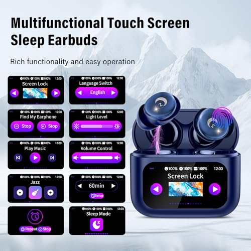 2026 Sleep Earbuds Bluetooth 5.4 in Ear Smart Touch Screen Ear Buds, 48H Playtime Mini Sleep Headphones Small Design for Side Sleepers, 5 EQ Modes, Crystal-Clear Calls, IPX7 Waterproof Earphones Blue