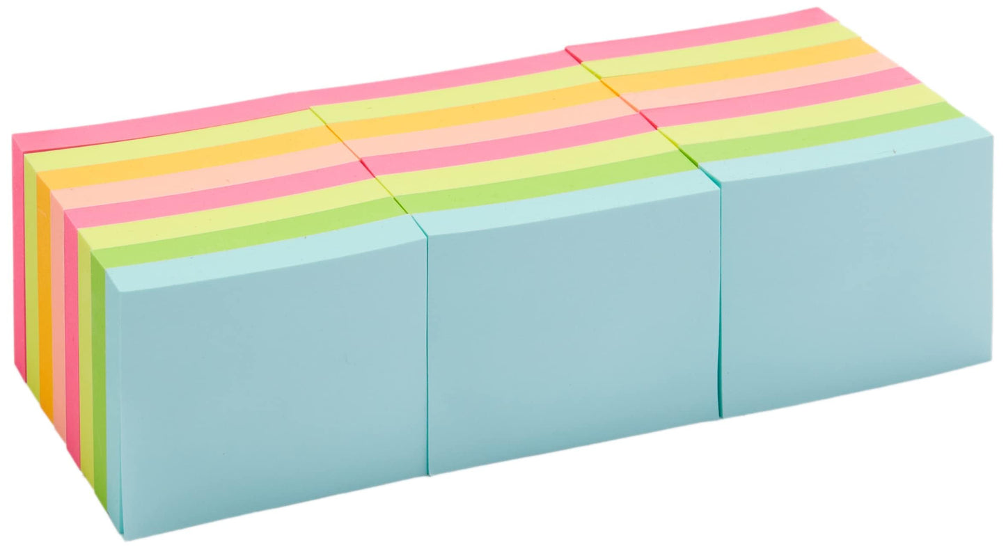 Amazon Basics Mini Rectangular Sticky Notes, 1.5x2 Inches, Bright Colors Self-Stick Pads, Easy to Post for Home, Office, Notebook, 70 sheets/Pad, Pack of 24