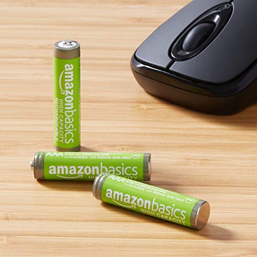 Amazon Basics Rechargeable AAA Batteries, 4-Pack, 850 mAh, NiMH High-Capacity Batteries, Recharge up to 500x Times, Pre-Charged