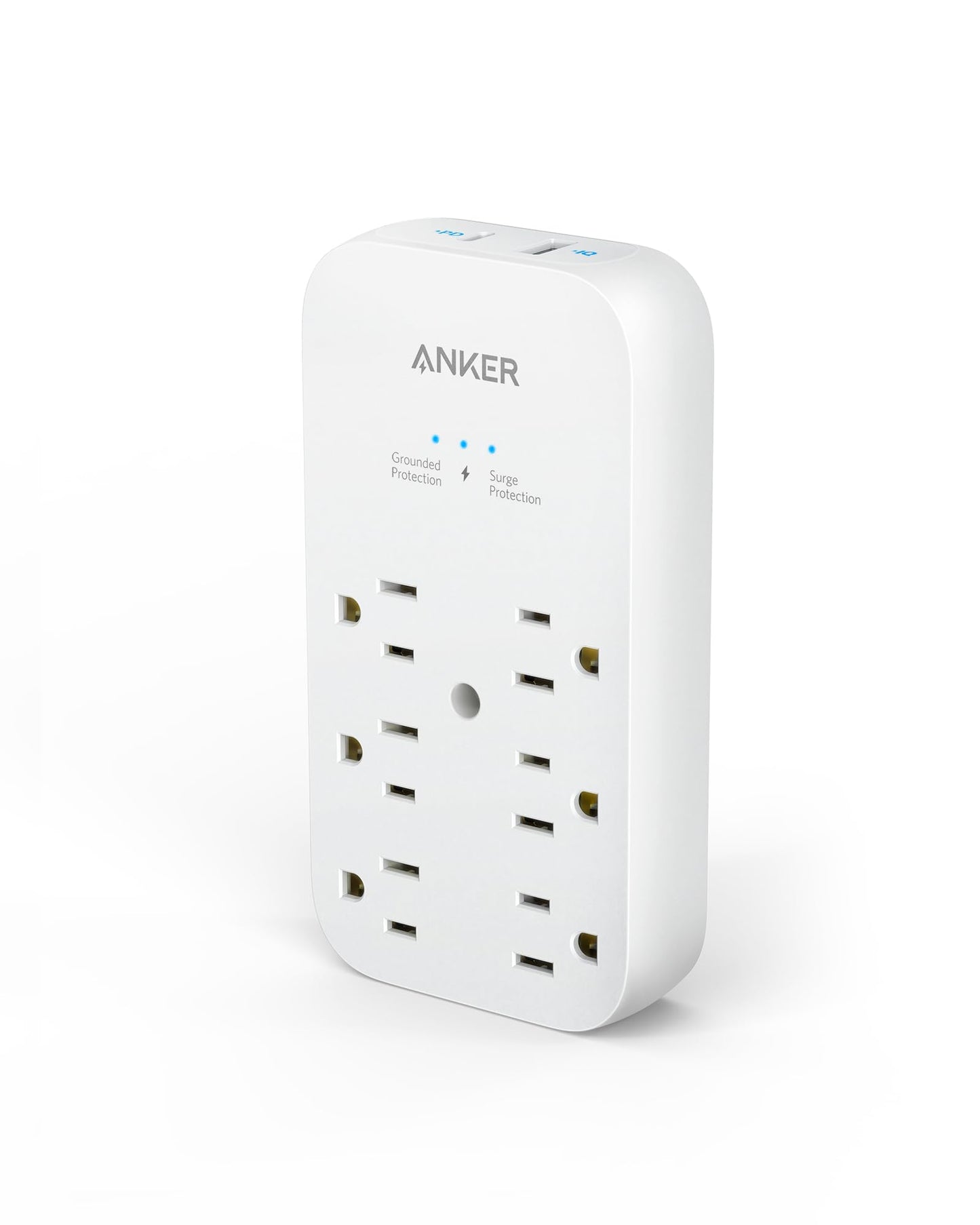 Anker Outlet Extender and USB Wall Charger, 6 Outlets and 2 USB Ports, 20W USB-C Power Delivery High-Speed Charging iPhone 15/15 Plus/15 Pro/15 Pro Max, Multi-Plug for Dorm, Home, and Office