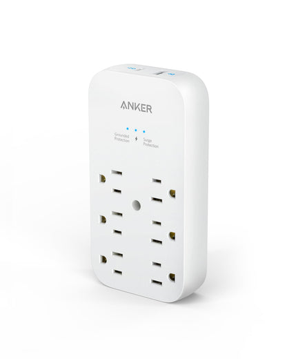 Anker Outlet Extender and USB Wall Charger, 6 Outlets and 2 USB Ports, 20W USB-C Power Delivery High-Speed Charging iPhone 15/15 Plus/15 Pro/15 Pro Max, Multi-Plug for Dorm, Home, and Office