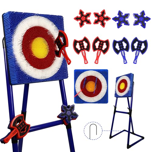 BunnyBoo Axe Throwing Game for Backyard Bristle Target for Kids & Adults | Family portable safe game set with 4 axes & 4 darts, ideal indoor outdoor entertainment for camping, carnival, parties