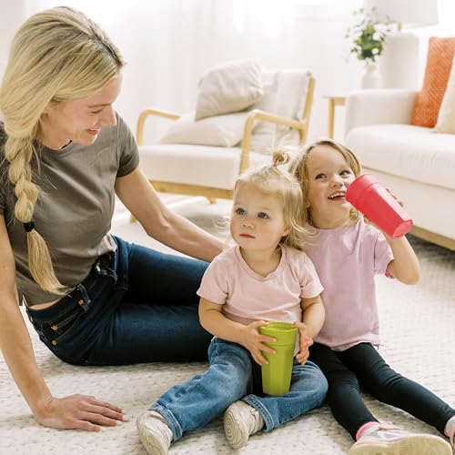 Dr. Brown's Milestones Cheers 360 Spoutless Transition Cup, Travel Friendly and Leak Free Sippy for Babies and Toddlers, Green and Pink, BPA-Free, 10 oz/300 mL, 9m+