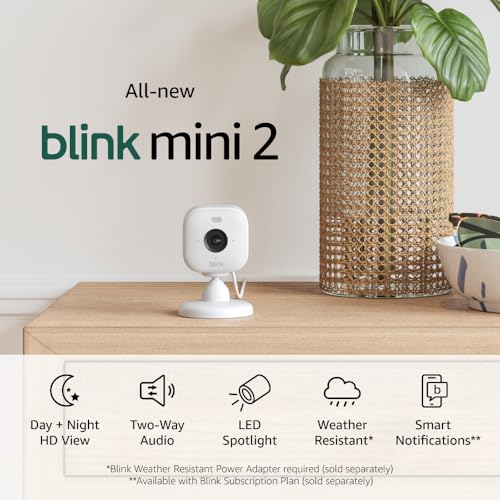 Blink Mini 2 — Home Security & Pet Camera with HD video, color night view, motion detection, two-way audio, and built-in spotlight — 1 camera (White)