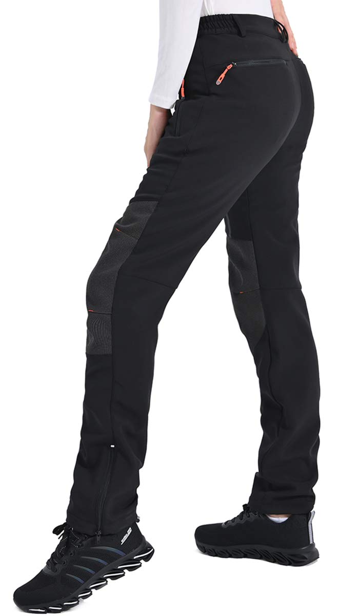 Postropaky Womens Outdoor Snow Ski Pants Waterproof Hiking Insulated Softshell Pants Snowboard Zipper Bottom Leg(Black10S)