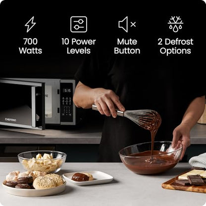 Chefman Compact Countertop Microwave, 0.7 Cu Ft, 700W, Stainless