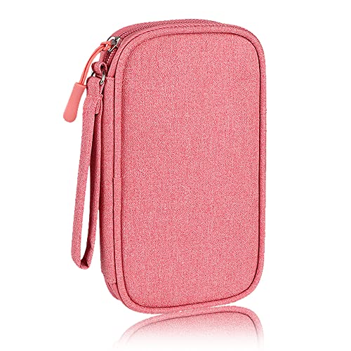 Electronics Organizer Bag Pouch Cable Charger Organizer Travel Shockproof Cord Carrying Case for Earphone Powerbank USB Hard Drive SD Card (Pink)