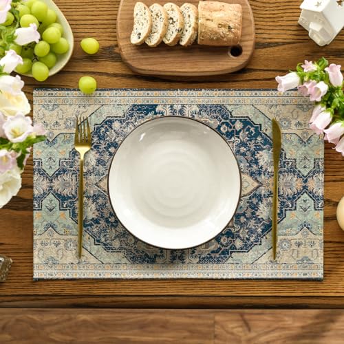 Boho Bohemia Style Sliver Placemats Set of 4, 12x18 Inch Country Rustic Farmhouse Magical Fall Table Mats for Party Kitchen Dining Decoration