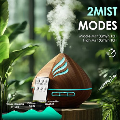 500ML Essential Oil Scent Diffuser: Remote Control & 14 Colors LED for Home