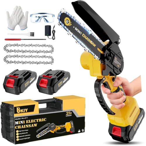 Mini Chainsaw Cordless 6 Inch – 21V Battery Powered Electric Pruning Saw, Lightweight Handheld Chainsaw for Tree Trimming Wood Cutting, Gifts for Men Dad, Yellow