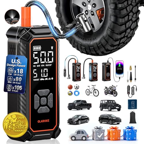 OlarHike Tire Inflator Portable Air Compressor, Dual Power - 6000mAh & 12V DC, Cordless Air Pump for Car Tires, Bikes, Motorcycle, Balls with LED & Digital Pressure Gauge, Gift for Mom