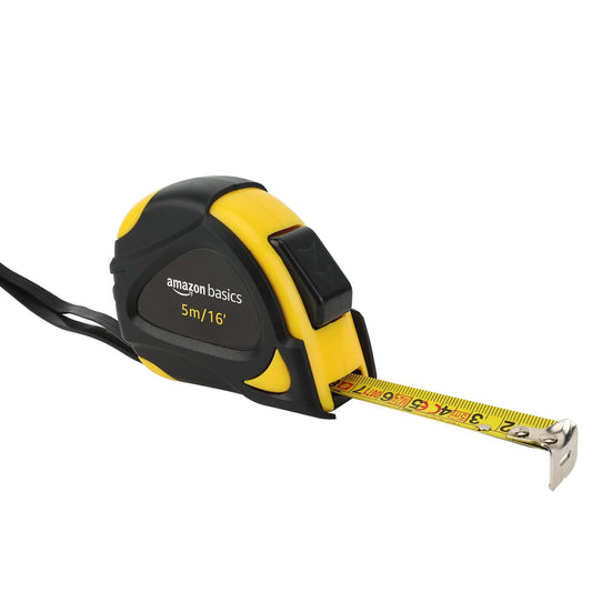 Amazon Basics Self-Locking Tape Measure, MID Accuracy, 16-Feet (5-Meters), Black, Yellow