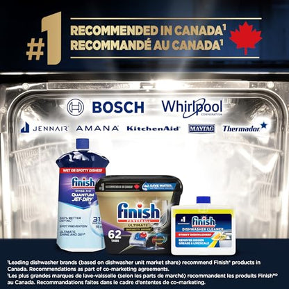 Finish Ultimate Infinity Shine Dishwasher Tabs, No Pre-Rinse Dishwasher Detergent Soap Removes Burnt-On Stain, with Protector Shield & CycleSync Technology, Degreasing & Scrubbing Power, 62 Count