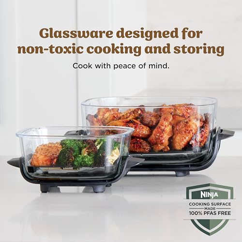 Ninja | Air Fryer | Crispi 4-in-1 Portable Cooking System | 4QT & 6 Cup Glass Containers, Crisper Plates & Storage Lids Included | Microwave, Freezer & Dishwasher Safe | Ginger Snap | FN101GD