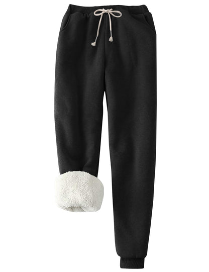 Flygo Women's Winter Warm Fleece Joggers Pants Sherpa Lined Athletic Active Sweatpants(Medium, Black)