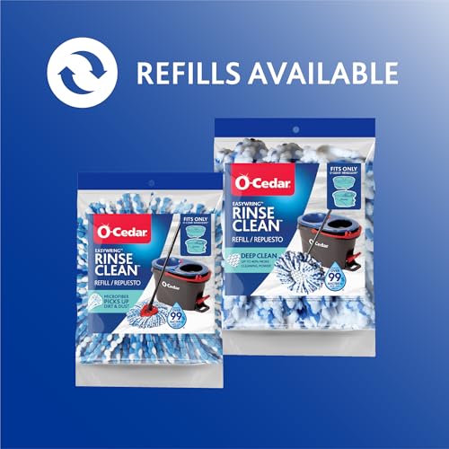 O-Cedar RinseClean Spin Mop & Bucket System + 2 Extra Mop Heads| Clean with Clean Water | Removes 99% of Bacteria