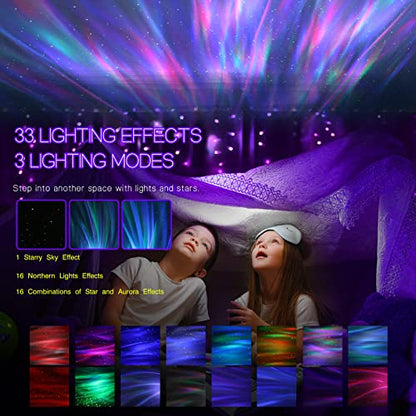 Northern Galaxy Light Aurora Projector with 33 Light Effects, Night Lights LED Star Projector for Bedroom Nebula Lamp, Remote Control, White Noises, Bluetooth Speaker for Parties Black