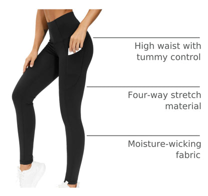 THE GYM PEOPLE Thick High Waist Yoga Pants with Pockets, Tummy Control Workout Running Yoga Leggings for Women (Large, Black)