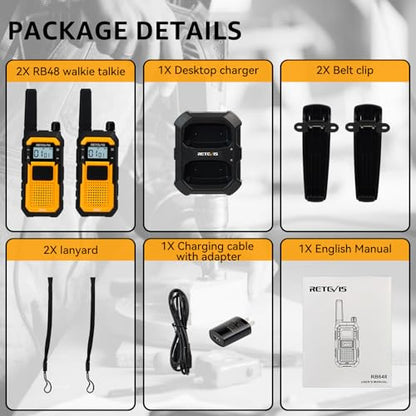 Retevis RB48 FRS Walkie Talkies Long Range, Rugged & IP67 Waterproof & Floating, Mil-Standards 810H Two Way Radio, Heavy-Duty, NOAA, Rechargeable, 20hr Battery, Emergency Radio(2 Pack)
