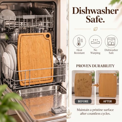 Dishwasher Safe Cutting Board,Bamboo Chopping Mats with Juice Groove（Amber）