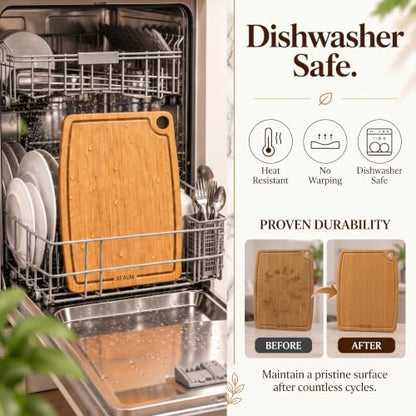 Dishwasher Safe Cutting Board,Bamboo Chopping Mats with Juice Groove（Amber）