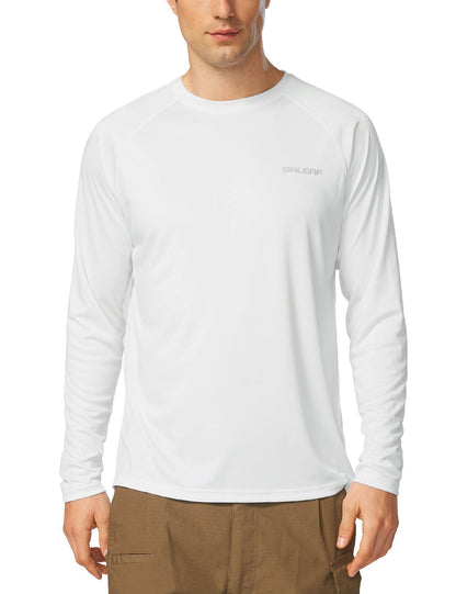 baleaf Men's Sun Protection Shirts UV SPF T-Shirts UPF 50+ Long Sleeve Rash Guard Fishing Running Quick Dry White Size XL
