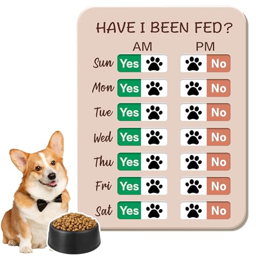 Dog Feeding Reminder, Dog Fed Sign Tracker -Daily Am/Pm Chart Slider Sign for Pet Fed and Pill Reminder, Easy to Use On Fridge Or Wall with Adhesive and Magnet,Pet Supplies