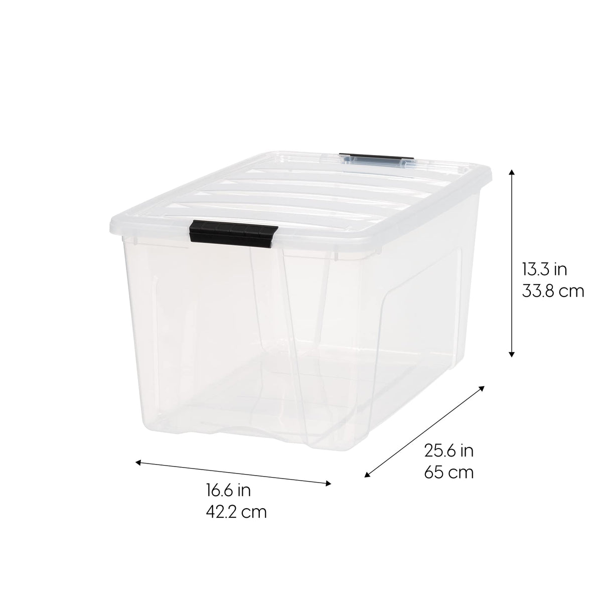 IRIS USA 72 QT Plastic Storage Box with Lid and Latches - 4 Pack - BPA-Free, See-Through Organizing Solution, Durable Nestable Stackable Containers, Secure Pull Handle - Clear