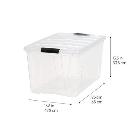 IRIS USA 72 QT Plastic Storage Box with Lid and Latches - 4 Pack - BPA-Free, See-Through Organizing Solution, Durable Nestable Stackable Containers, Secure Pull Handle - Clear