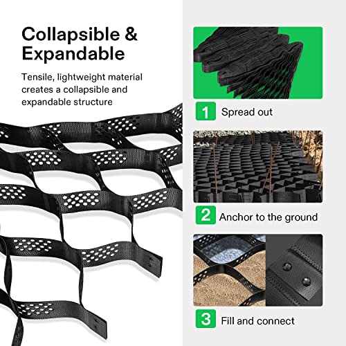 VIVOSUN 3’’ Depth Ground Grid, 9x17 ft, High-Density HDPE Geo Cell, 1885 lbs per sq ft Load, Foldable & Tensile, Easy Installation with Gloves, Perfect for Gardens, Driveways, Pathways, Slopes