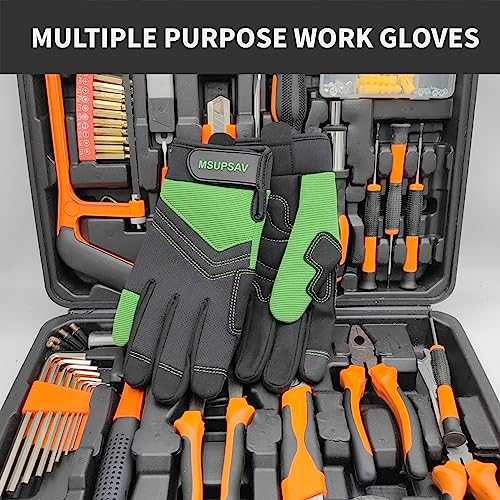 MSUPSAV Work Glove,Work Gloves Men,Synthetic Leather Working Glove,Gloves for Men,Mens Mechanic Gloves,Yard Work Gloves for Men,Gifts for Men (Green, Extra Large)