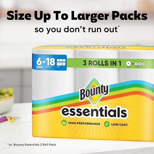 Bounty Essentials Select-A-Size Paper Towels, White, 2 Triple Rolls = 6 Regular Rolls (Packaging May Vary)