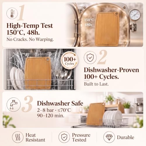 Dishwasher Safe Cutting Board,Bamboo Chopping Mats with Juice Groove（Amber）