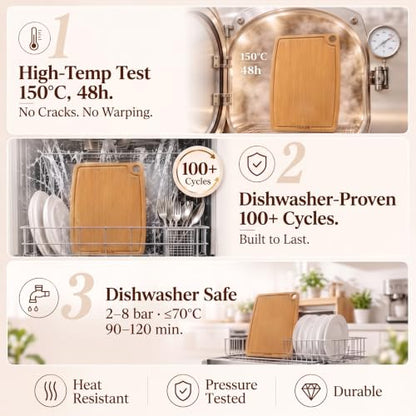 Dishwasher Safe Cutting Board,Bamboo Chopping Mats with Juice Groove（Amber）