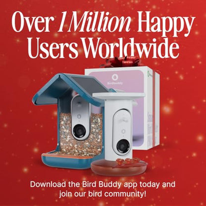 Birdbuddy PRO Solar Smart Bird Feeder with Camera - AI Bird Species Identification, 5MP Photos, 2K HD Video Live Stream Camera, Slow-Motion Video, 2.6in Focus - Blue Solar