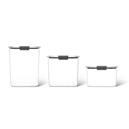 Rubbermaid Brilliance Plastic Food Storage Pantry Baking Set, 3 Containers with Lids (6 Pieces Total), BPA-Free, Clear