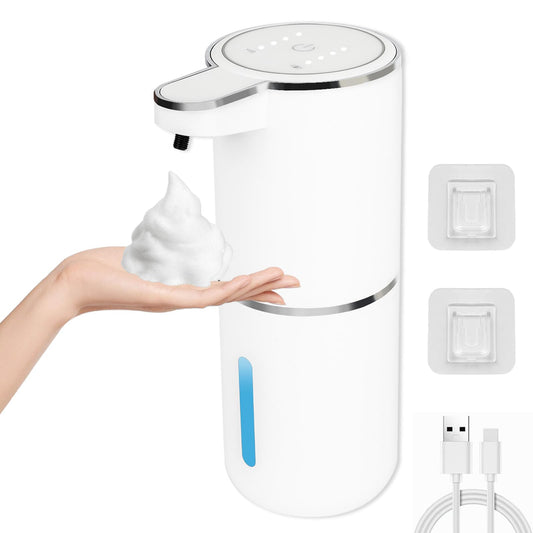 Automatic Soap Dispenser Touchless-Rechargeable,Foam soap Dispenser-4 Adjustable Levels,4 Power Indicators-13.4oz-Suitable for Kitchen and Bathroom