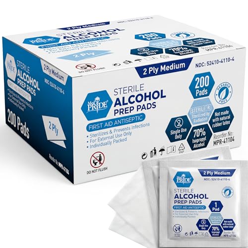 MED PRIDE Sterile Alcohol Prep Pads, 70% Isopropyl, 2-Ply, 200-Count Pack