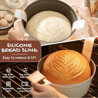 Astercook Sourdough Starter Kit with Round & Oval Banneton Bread Proofing Basket, Starter Jar, Dough Whisk, Scrapers, Stencils, Complete Sourdough Bread Baking Supplies, Fathers Day Gift for Men