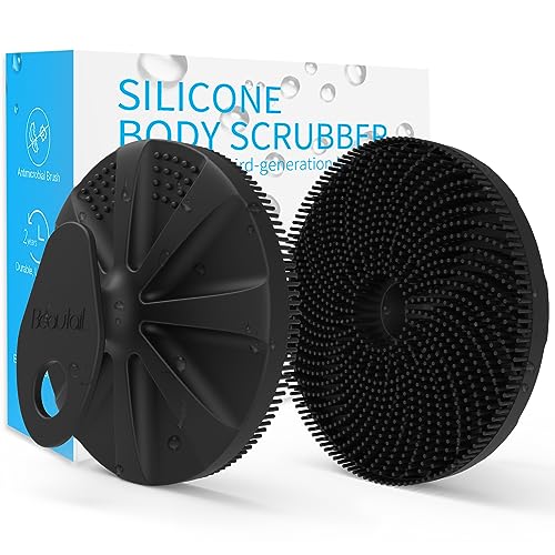 Silicone Body Scrubber, BEAUTAIL Upgrade 3rd Gen Shower Bath Brush, Lather Nicely, Soft Massage Body, More Hygienic Than Traditional Loofah, Gentle Exfoliating for Sensitive Skin, 1 Pack, Black