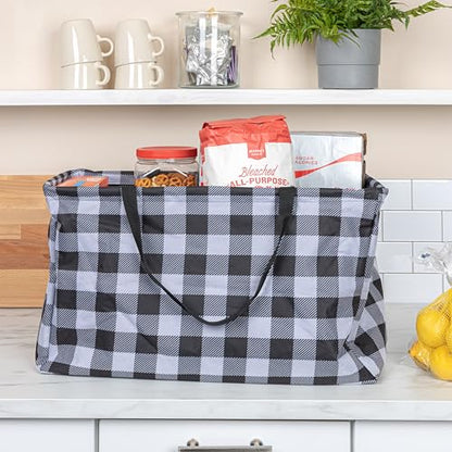 Household Essentials Black and White Plaid Krush Container All-Purpose Utility Tote