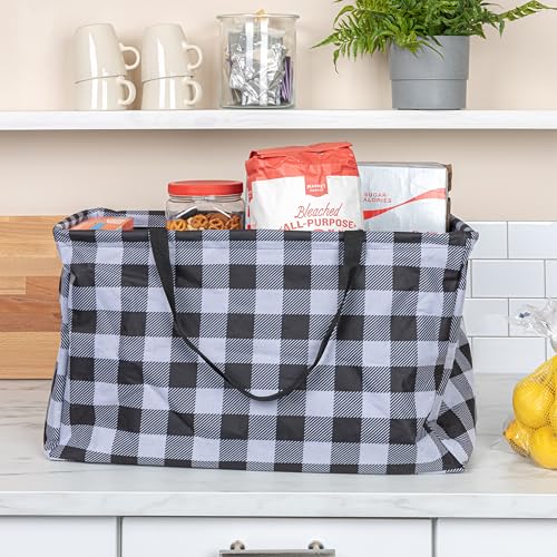 Household Essentials Black and White Plaid Krush Container All-Purpose Utility Tote